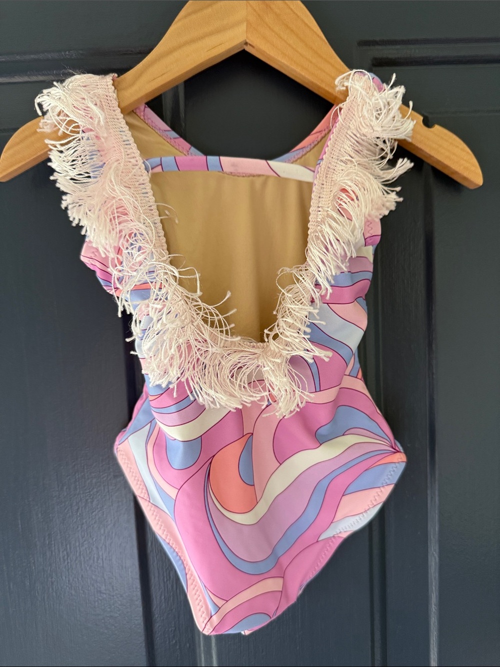 Shade Critters Palm Beach Candy Swirl Fringe Back One-Piece Swimsuit - 6-12m